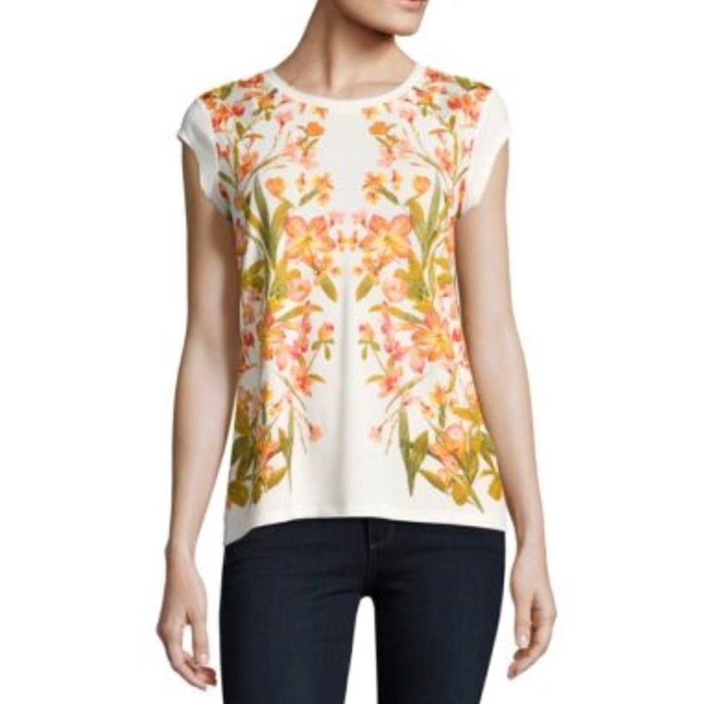 KARL LAGERFELD PARIS Floral Mesh Tee Shirt Top Size S